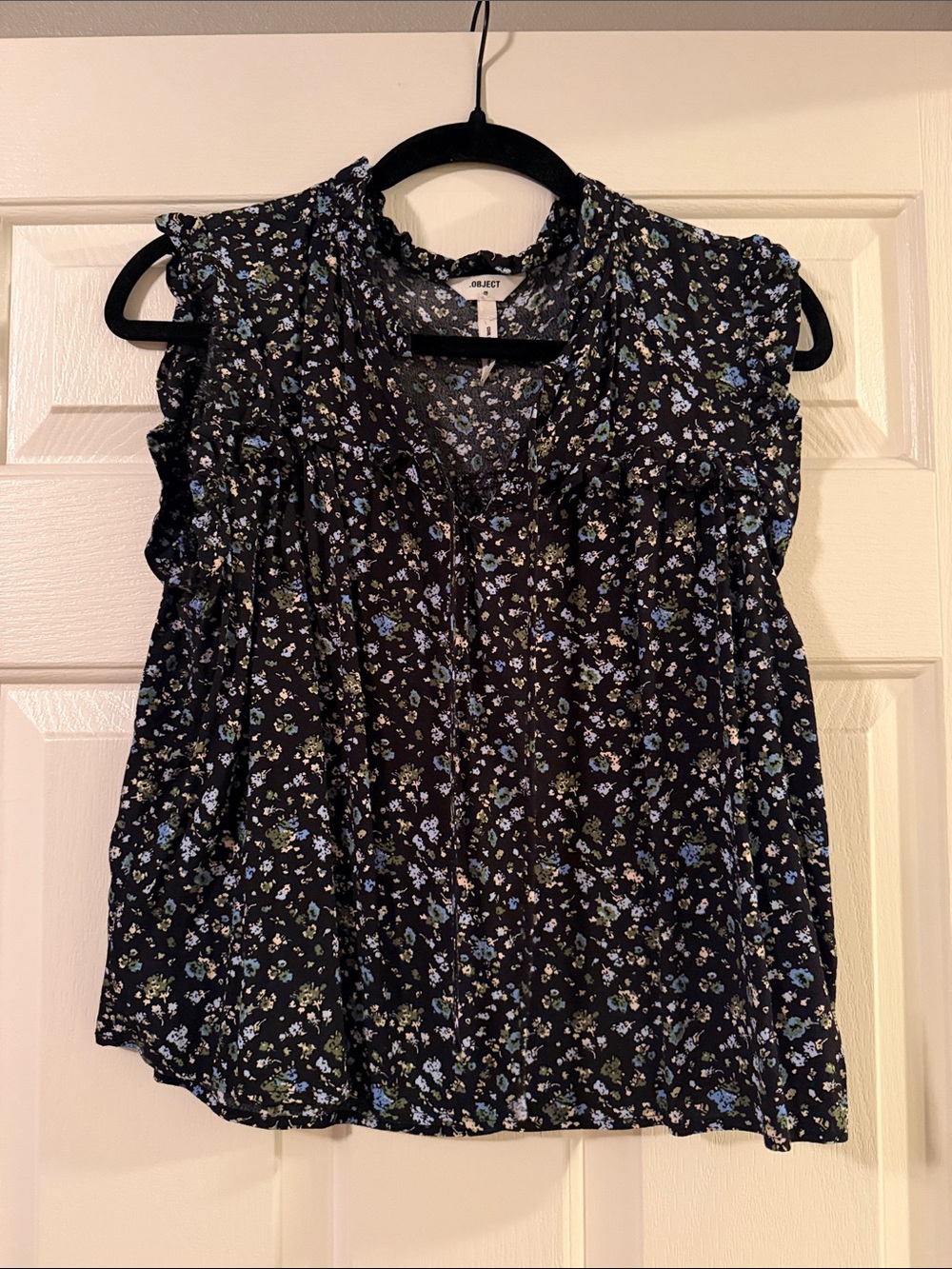 Floral Ruffle Camisole - Black with Blue Floral